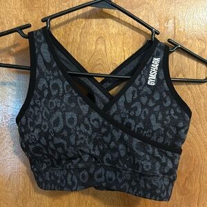 GYMSHARK Sports Bra, Black leopard print, Size Small